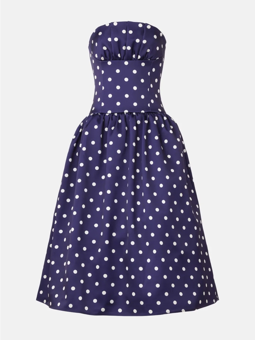 Self-Portrait Navy Polka Dot Satin Midi Dress Bustier Corset Full Skirt Sz 2
